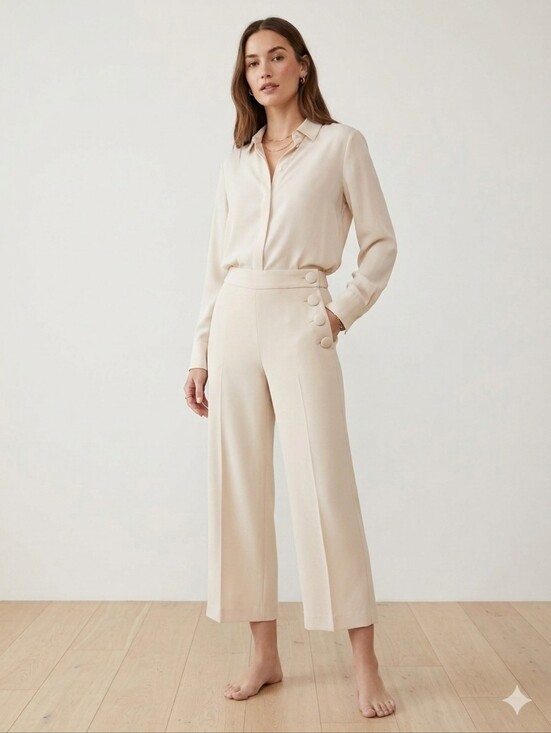 Babaton Pants - Aritzia Babaton Cream High-Rise Wide Leg Pants with Side Button Detail